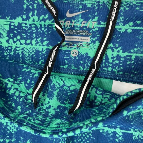 Nike Dri Fit Blue & Green Abstract Printed Crop Pull On Legging Womens XS - Picture 4 of 6